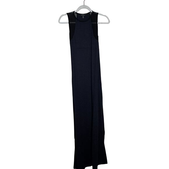 Laila Jayde Navy Black Stripe Maxi Dress Mesh Detail Sleeveless NWT XS - Picture 2 of 9